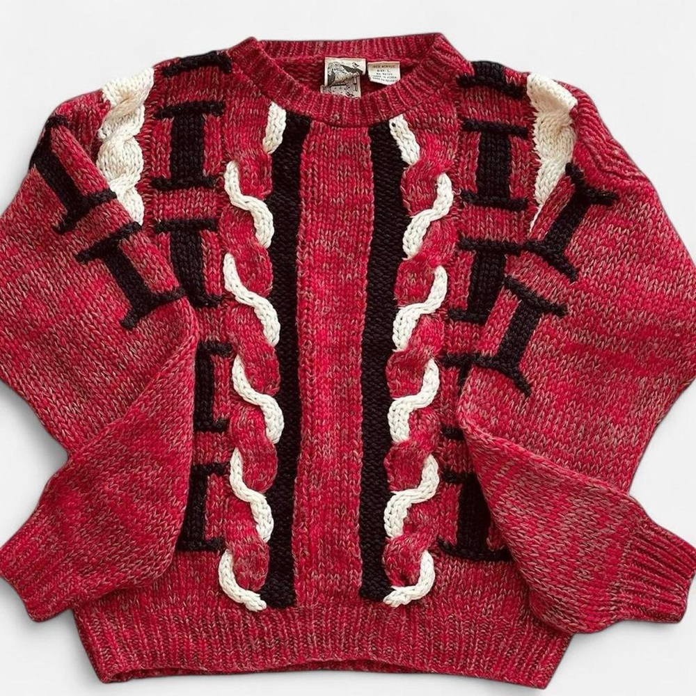 Vintage K. Cosa by Gabrielle Red Blend Knit Black White Retro 80s Sweater - Picture 1 of 7